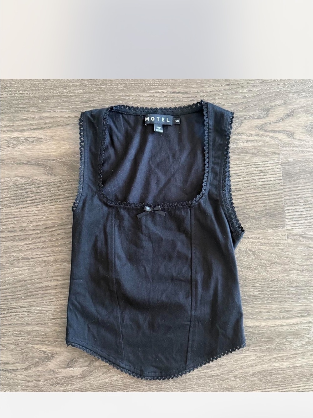 Motel Rocks Black Square Neck Lace-Trim Tank Top